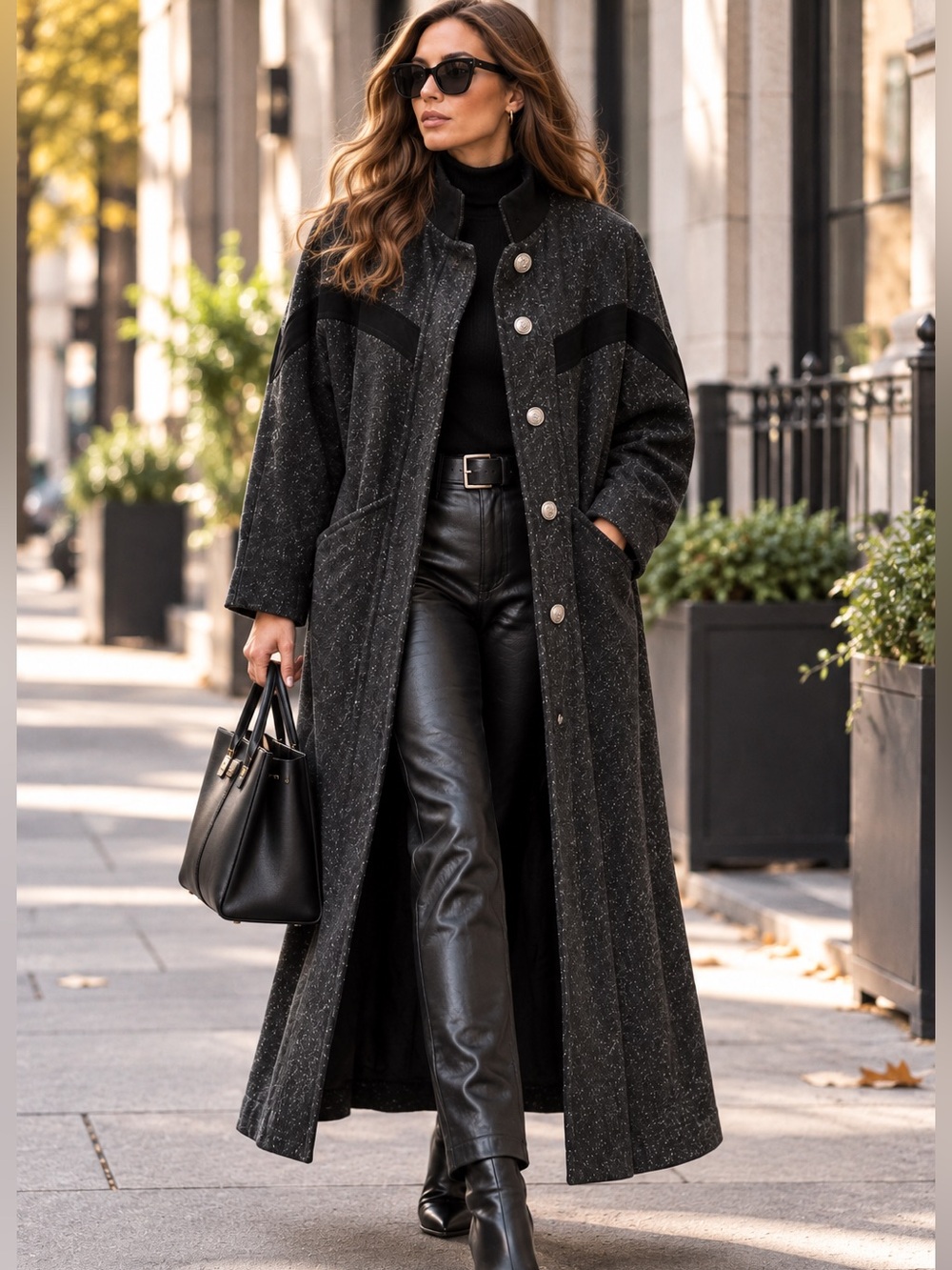 Vintage Emblem Charcoal Wool Blend Maxi Coat | Size 13/14 | Made in Canada